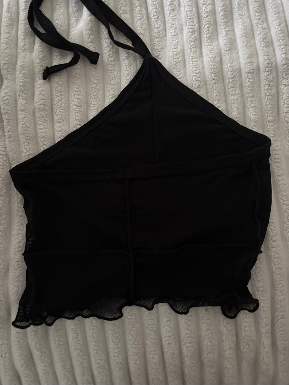 Black Halter Ribbed Crop Top - Picture 2 of 3
